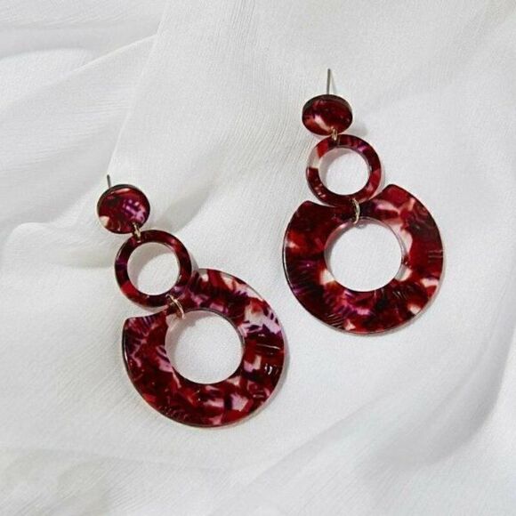 5/$25 Red Retro Multi-Color Acetate Earrings - Picture 3 of 8